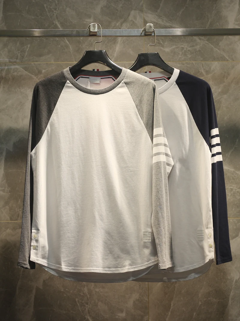 

Premium Cotton Long Sve T-irt round Ne Splice Design for Men And Women Base Layer irt Faion Urban Sle Spring Season