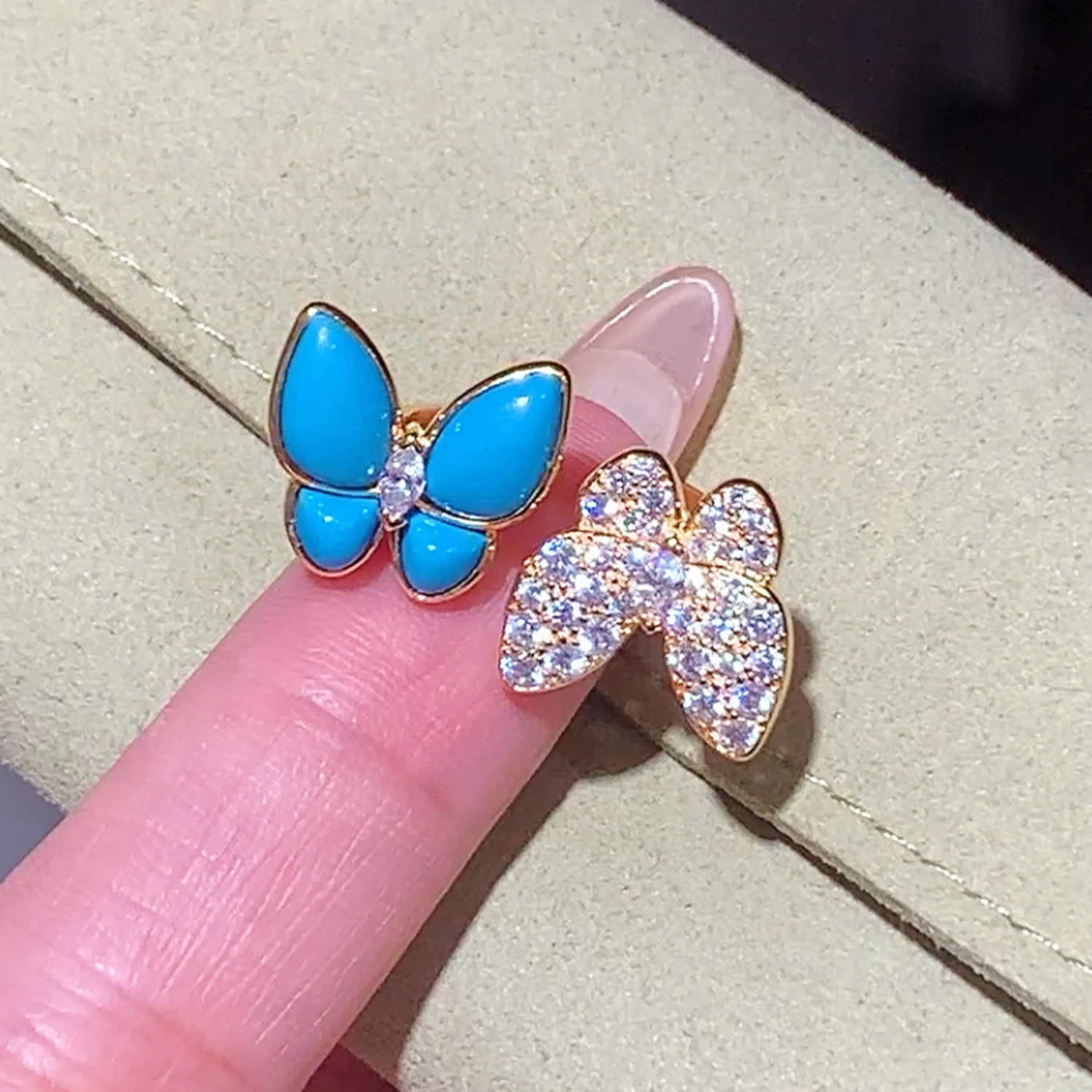 

High Grade Luxury 925 Silver Ring Blue Turquoise Butterfly Shaped Open Rings For Women Party Fine Jewelry
