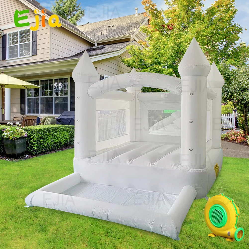 

Inflatable Jumping Castle 3.7*2.7*2.6M White Bounce House For Kids Bouncy House with Ball Pit Children Blower Slide Outdoor Toy