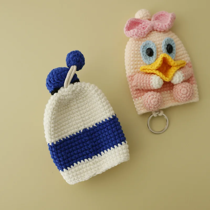 Hand Crocheted Cartoon Duck Key Bag Plus Size Car Key Protective Cover Wool Woven Accessories