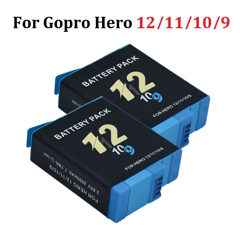 Dla Gopro Hero 12 bateria 2000mAh bateria dla GoPro Hero 9 10 11 Hero 9 Hero 10 Hero 11 Hero 12 dla kamera sportowa akcji GoPro