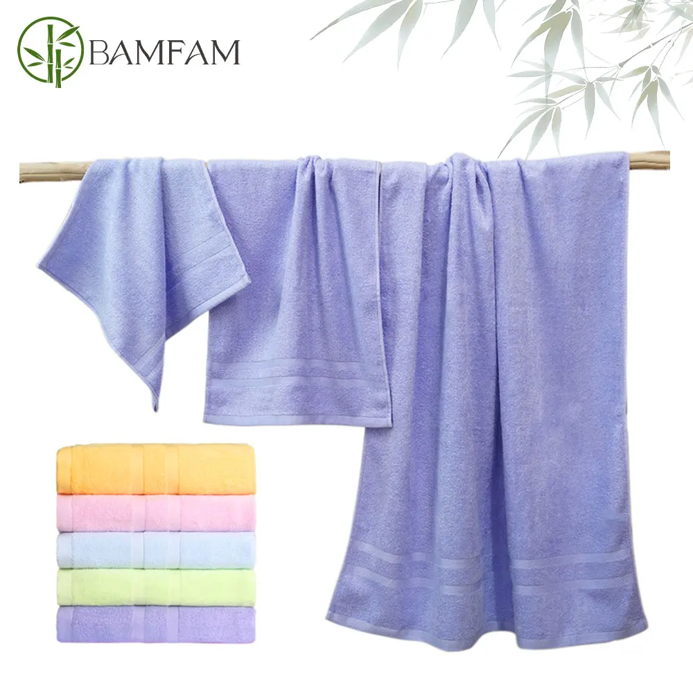Bamboo Fiber Thickened Towel and Bath Towel Set, Solid Color, Soft and Absorbent, Suitable for Luxury Premium Bamboo Towels