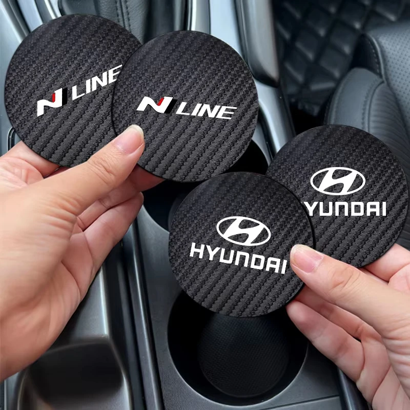 Almohadilla de cuero para portavasos de coche, posavasos antiruido para Hyundai IONIQ Sonata Elantra Grandeur i20 i10 SantaFe i30 Palisade Bayon, 2 uds.