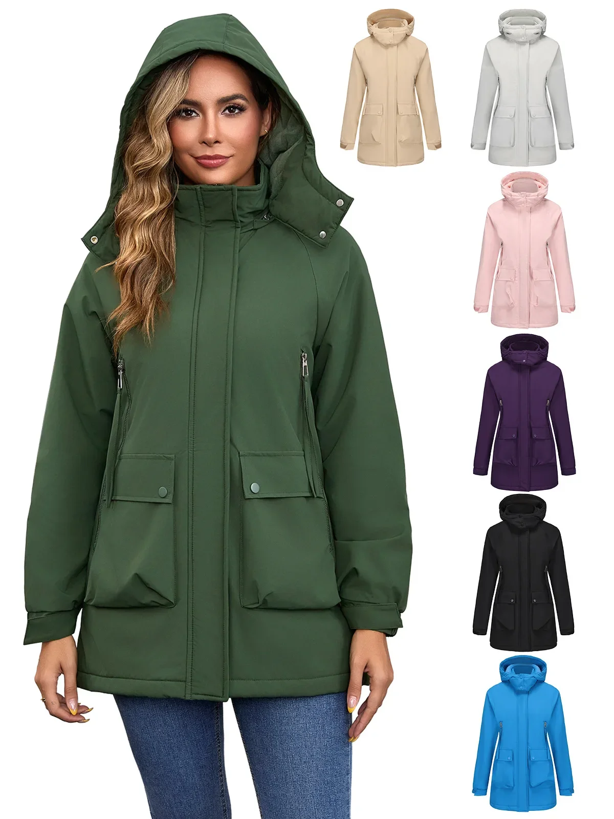 

2025 Women's Detachable Cap Fleece Jacket Waterproof Autumn Winter Coat Outdoor