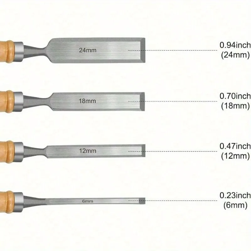 Professional Wood Chisel Set 4 Piece Wood Chisel Set for Woodworking Wood Carving CR-V Steel Chisel