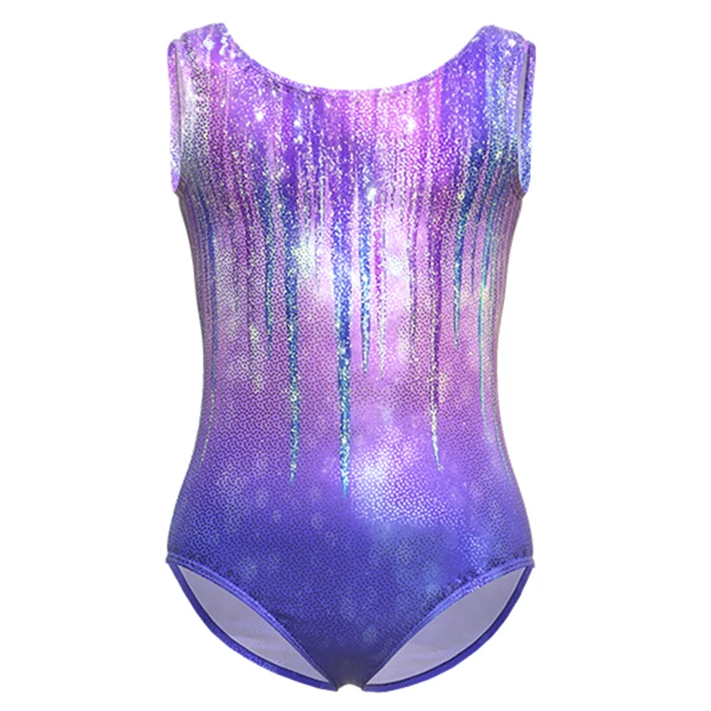 Justaucorps de gymnastique pour filles, manches débardeur, pour gymnastique, Biketard athlétique scintillant, tenues de culbutage pour enfants