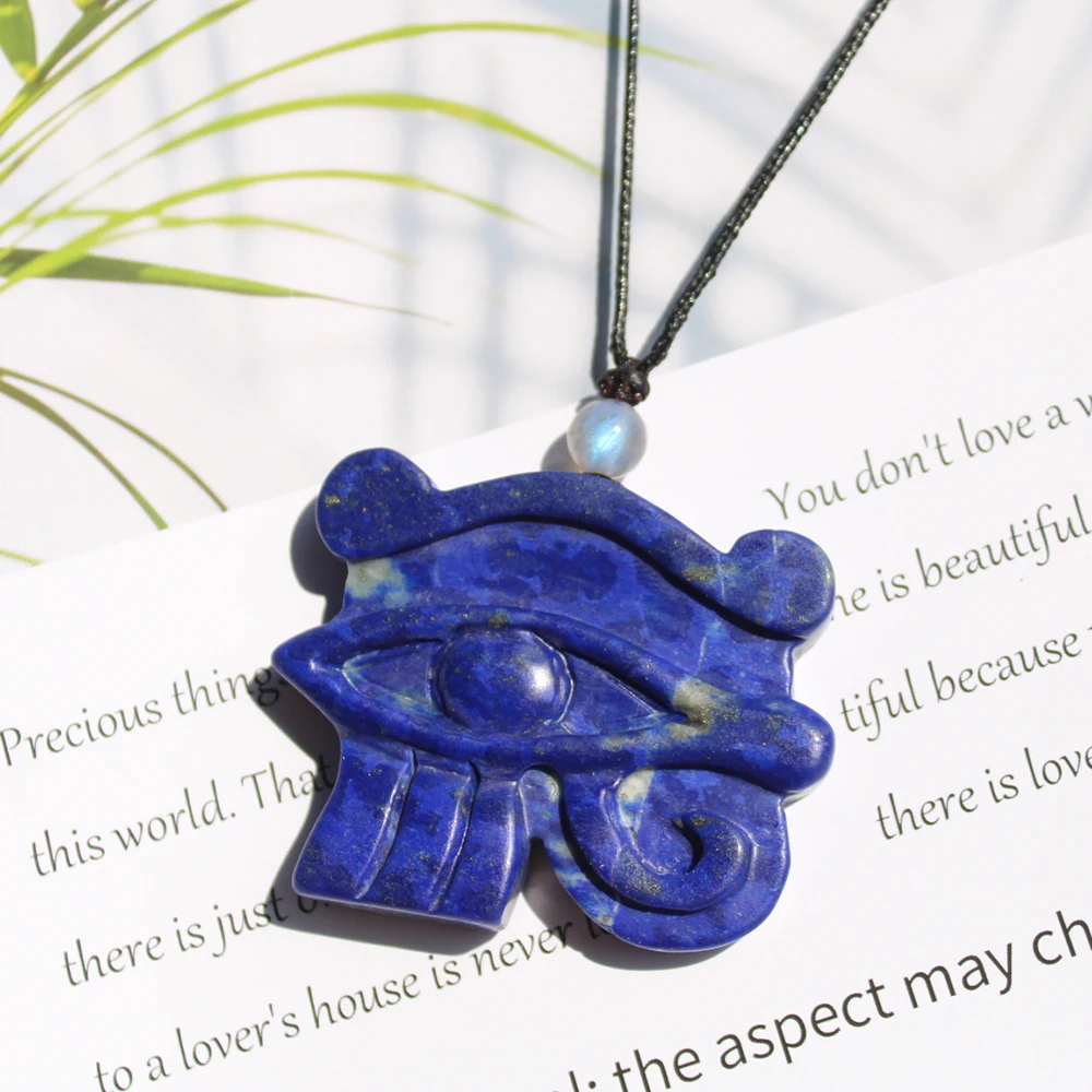 Natural Lapis Lazuli Gemstone Crystal Ancient Egyptian Horus Eye Pendant Necklace For Gift