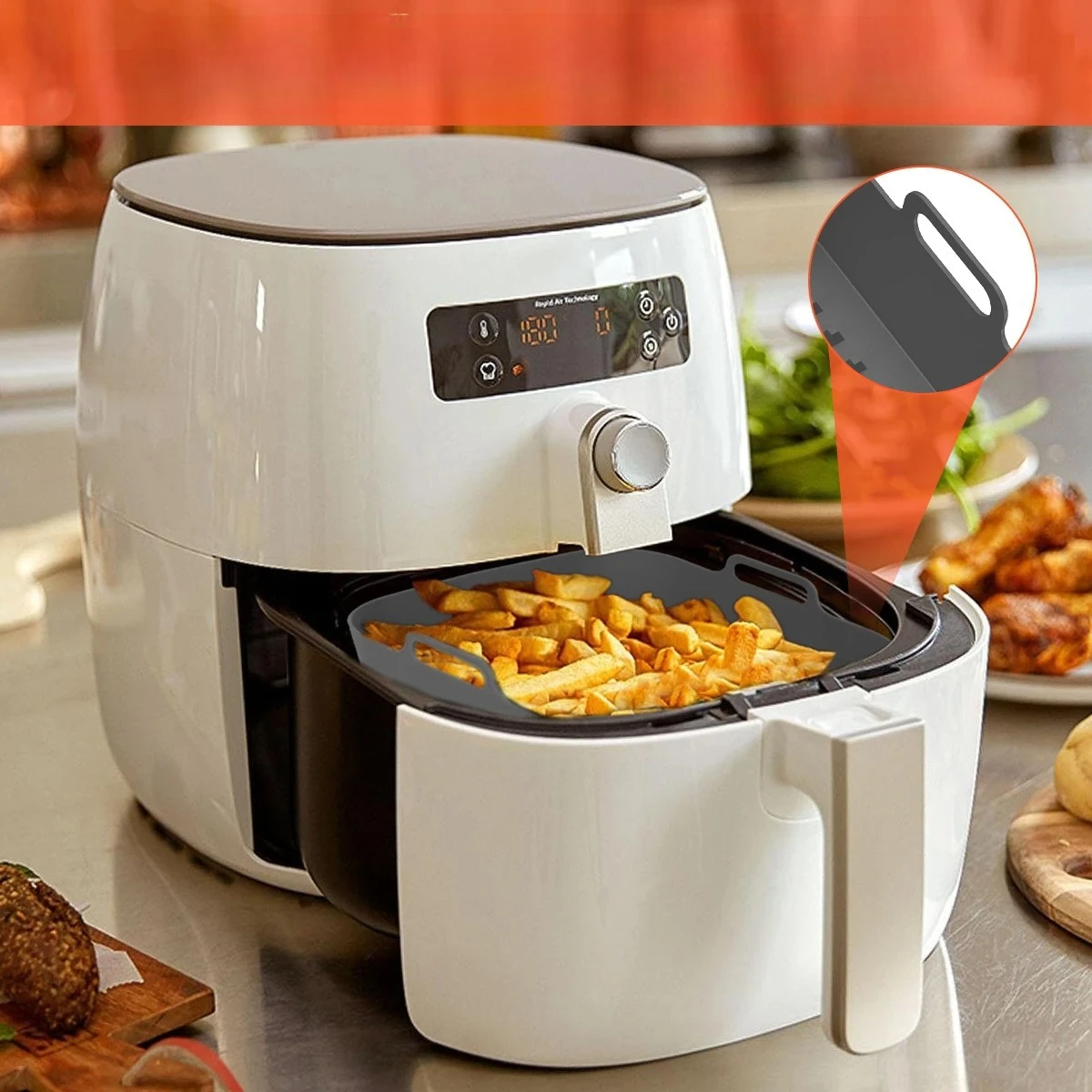 

2Pcs Air Fryer Silicone Pad with Handle Reusable Square Basket Baking Pan Air Fryer Accessories Liners Heat Resistant for Oven