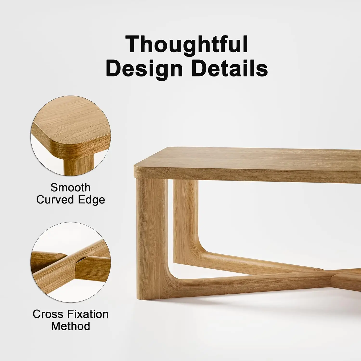 Mesa de centro de granja moderna de madera natural de 50 ", mesa rectangular de madera maciza con patas cruzadas resistentes, fácil montaje para sala de estar