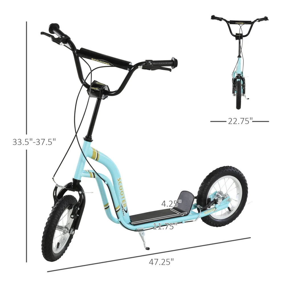 Scooter giovanile pinza anteriore e posteriore doppi freni ruota anteriore gonfiabile da 12 pollici giocattolo per età 5+, blu