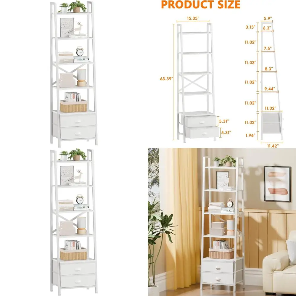 

5-ярусный стеллаж в индустриальном стиле с 2 ящиками, компактные металлические и деревянные полки для дома, офиса и улицы, белый цвет