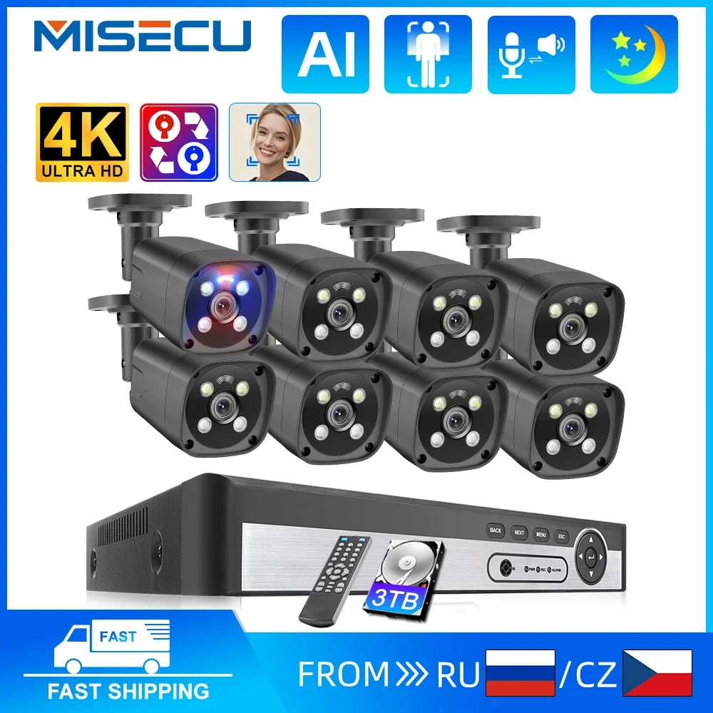 

Misecu 8CH 4K 8MP CCTV System Outdoor Video Surveillance Set Home Security Camera Kit Two-Way Audio Waterproof Motion Detect