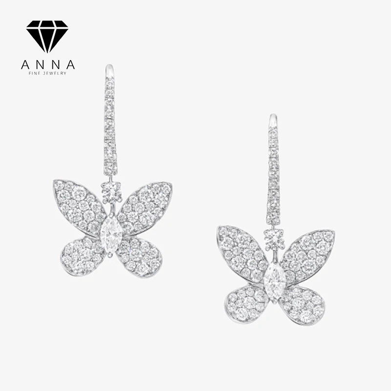 

Luxury Butterfly Drop Earrings 925 Sterling Silver Platinum Plated Accessories For Women High Carbon Diamond Anniversary Gilt