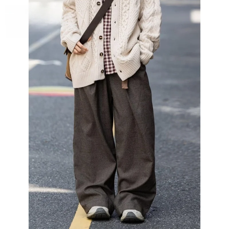 

Ретро-брюки-шаровары с широкими штанинами, высокой талией, однотонные, универсальные, для подростков, осенние, модные, прямые брюки