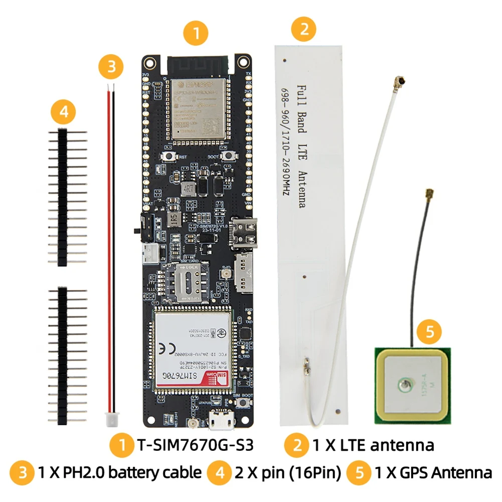 

T-SIM7670G-S3 LTE 4G ESP32-S3 Development Board Cellular Module IOT Devices Low-Power Long-Range Communication with GPS—AA56