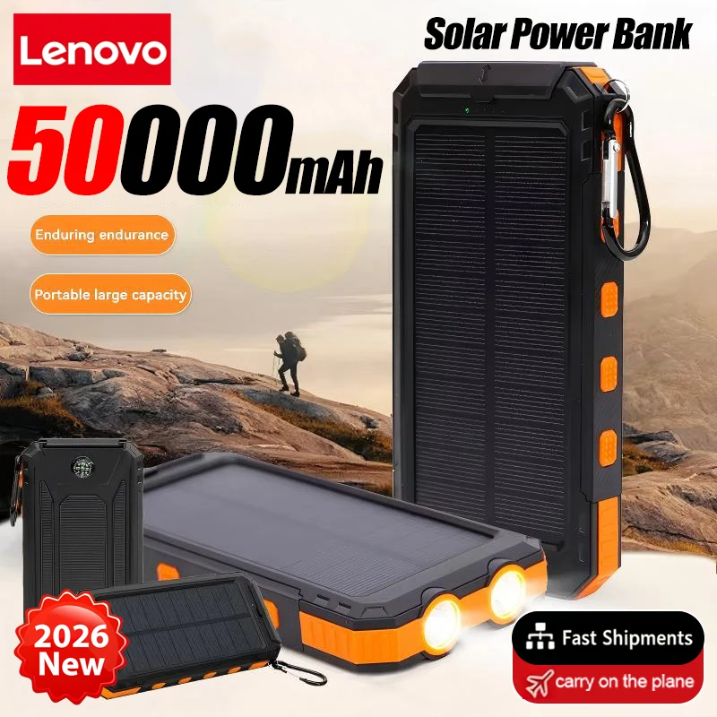 Lenovo 50000mAh Solar Emergency Power BankSupply Portable External Battery Charger Strong light LDE Suitable for iPhone Samsung