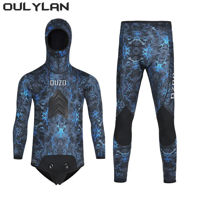 Oulylan Wetsuit Men 5mm Neoprene Spearfishing Scuba Diving Suit Camouflage 2pieces Keep Warm Fishing Surfers with Chloroprene