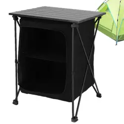 Camping Storage Cabinet Storage Organizer Kitchen Station For BBQ Party Picnics BBQ Folding Barbecue Table With Storage Rack