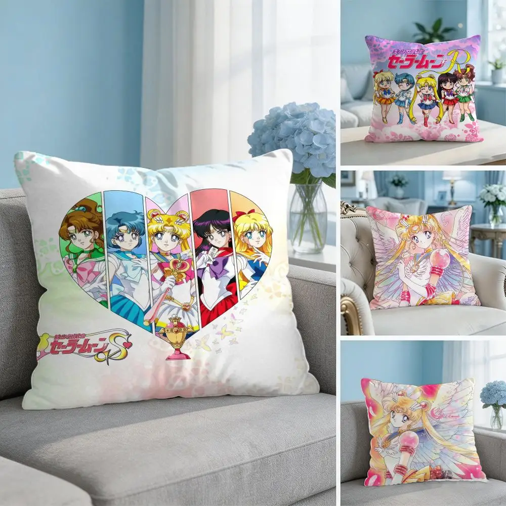 S-SAILOR Anime M-MOON Cushion Cover Square Pillow Bedroom Sofa Leisure Comfort Living Room Home Decoration 40X40
