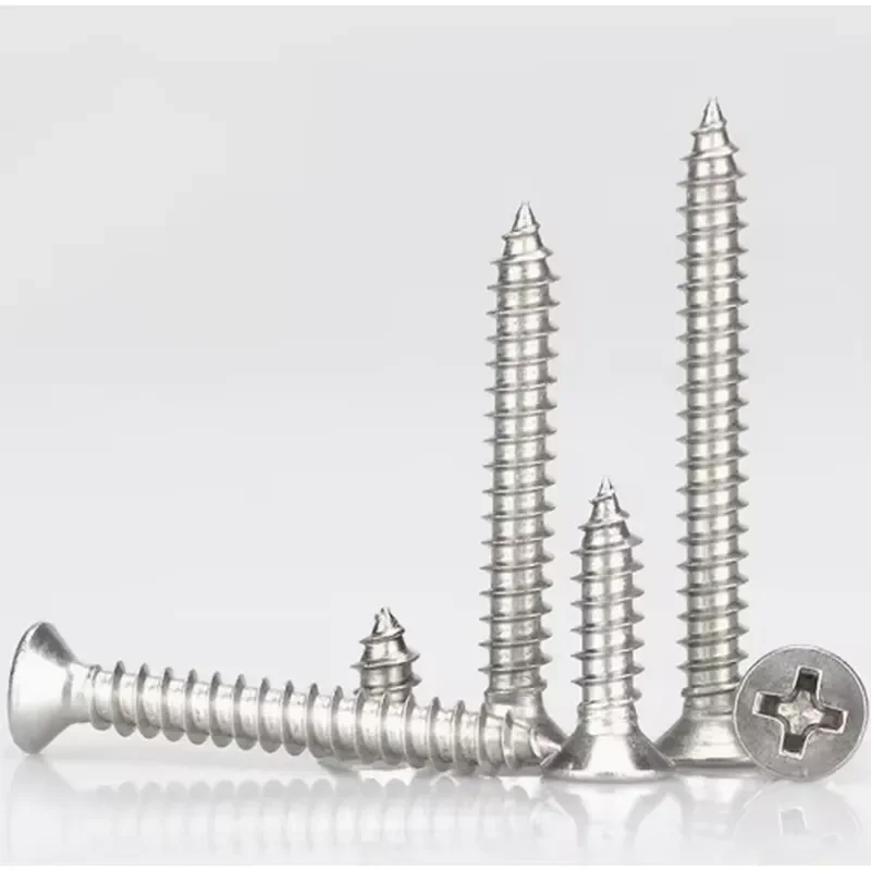 304 Stainless Steel Flat-Head Self-Tapping Screws Phillips Countersunk Extra-Long Wood Screws (M3M5)