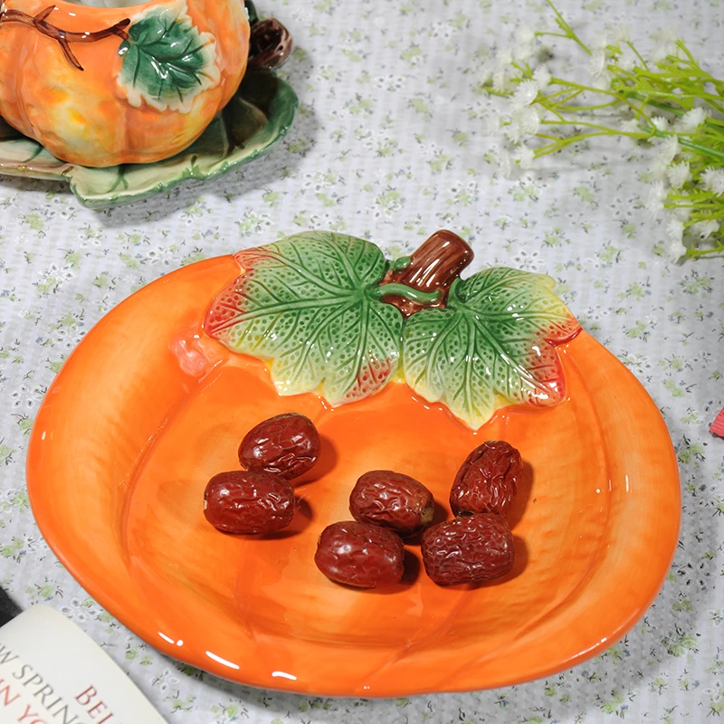 Ceramic Plate Orange Pumpkin Fruit Plates Dish Salad Bowl Dessert Snack Tray Candy Refreshment Trays