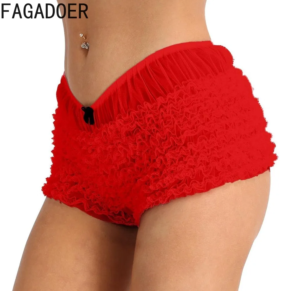 FAGADOER Y2K Cute Sweet Lace Shorts Women Solid Color Low Waist Ruched Patchwork Bodycon Shorts Hot Girl Streetwear Bottoms