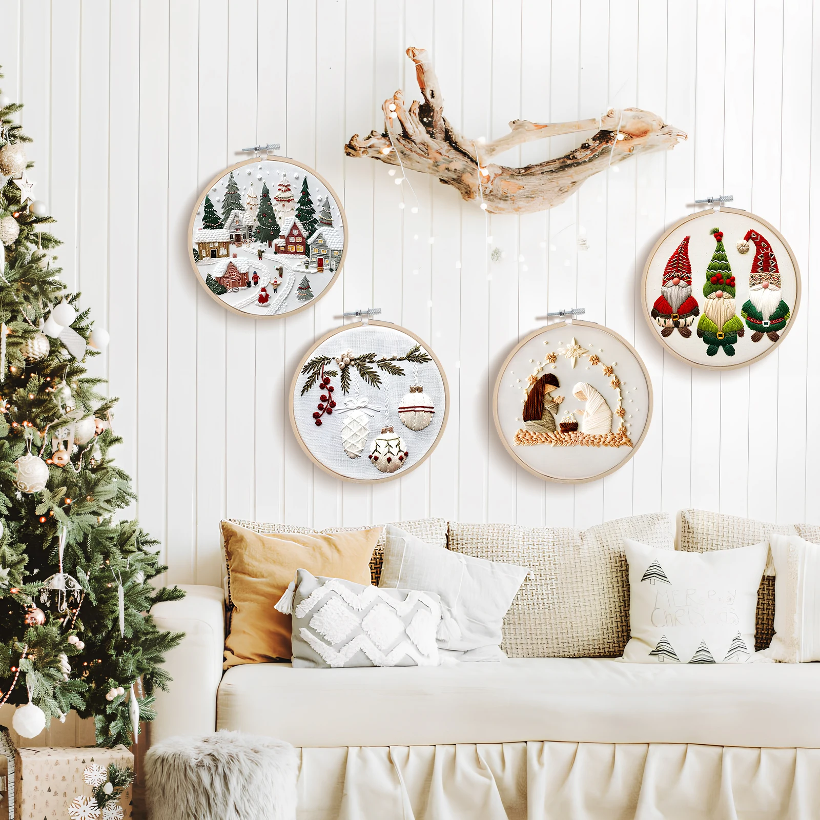

Christmas Embroidery Kit Cotton Linen Craft Kits for Beginners Beautiful Patterns Strong Materials Embroidery Decor