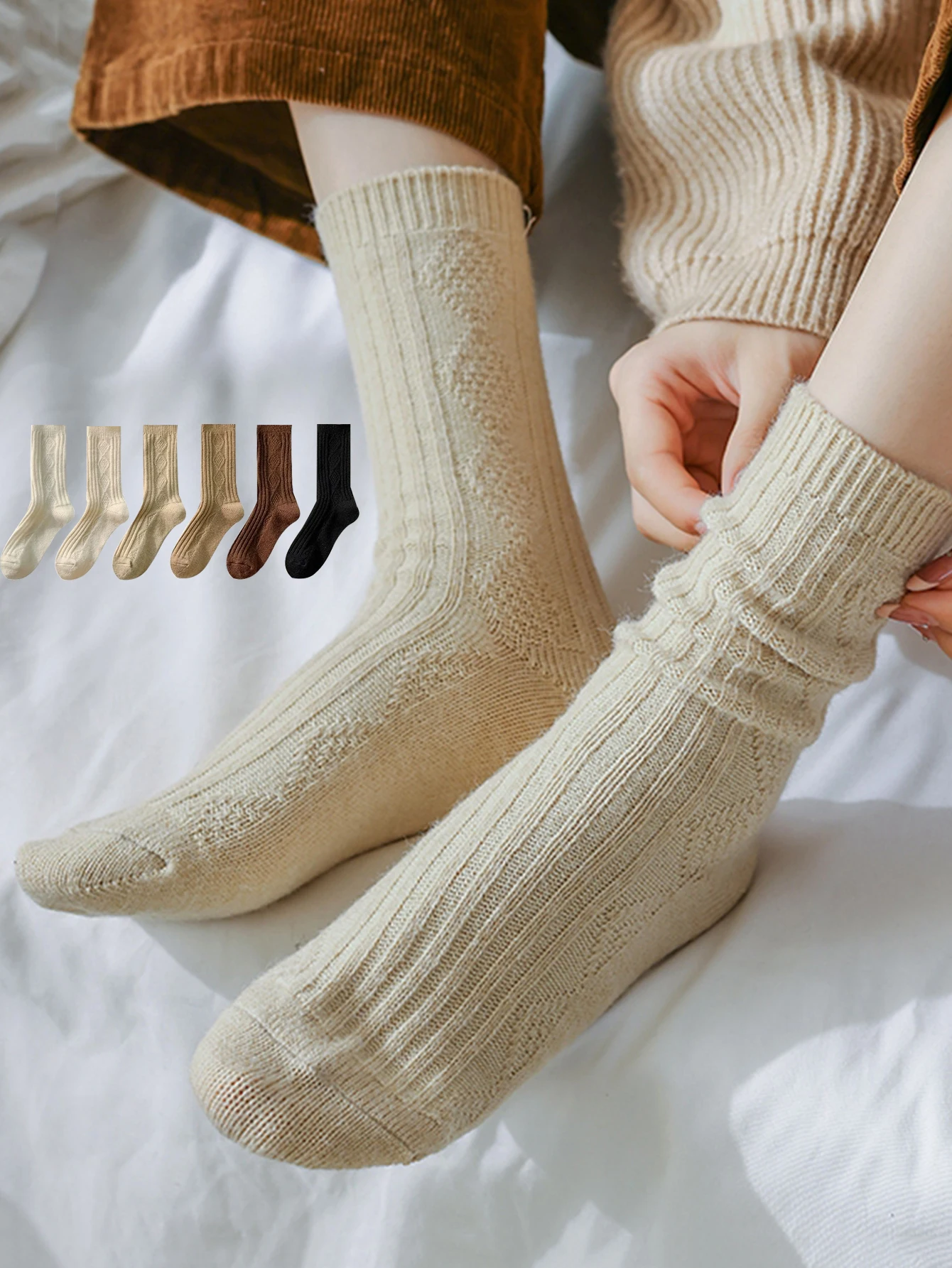 Зимние кашемировые шерстяные носки, женские зимние утепленные черные, белые комплекты, термомодные однотонные носки