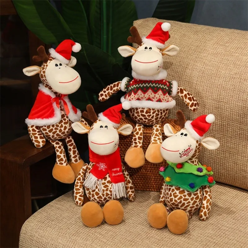 45cm Kawaii Navidad jirafa juguetes de peluche sombrero de Papá Noel muñeca Animal de la selva decoración del hogar para niños y niñas regalos de navidad