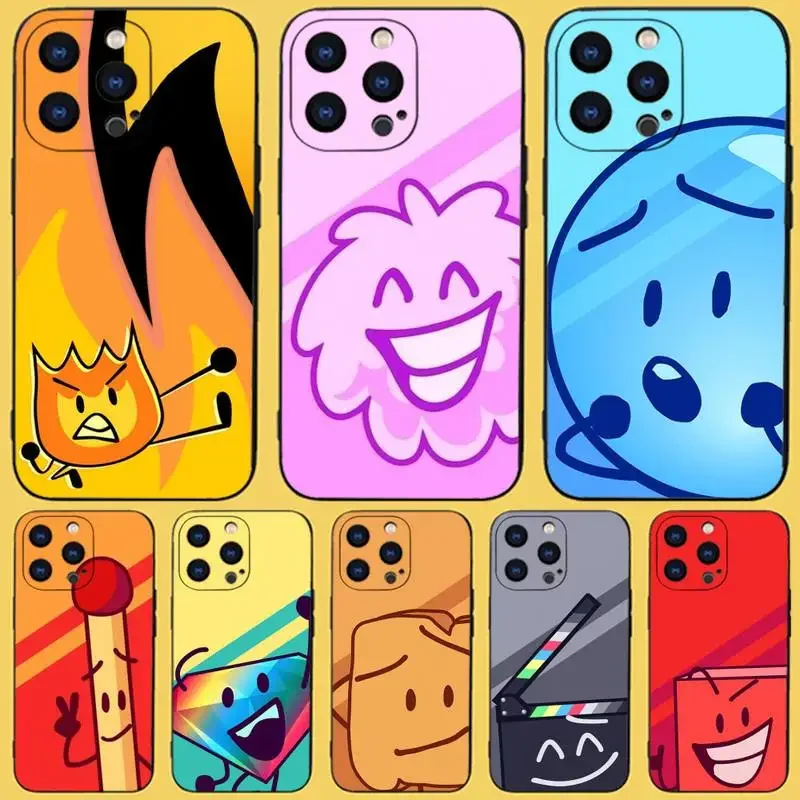 Bfdi Battle For Dream Island Phone Case For iPhone 15,14,13,12,11 Plus,Pro,Max,XR,XS,X,7,8 Plus,SE,Mini Black Silicone Soft