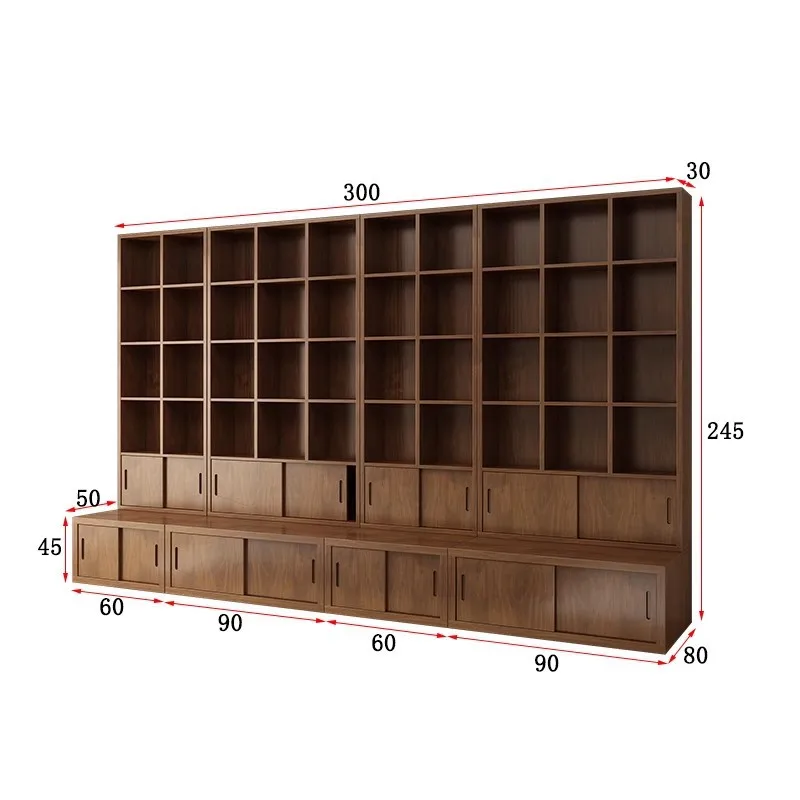 For Solid Wood Bookcase Floor to Ceiling Whole Wall Dust Proof Bookshelf Living Room One Wall Cabinet Multi Layer Storage