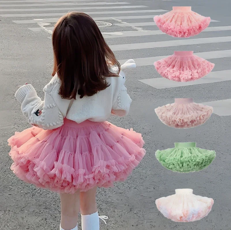 

New HOT Girls Tutu Skirts Solid Fluffy Tulle Princess Ball Gown Pettiskirt Kids Ballet Party Performance Dress for Children