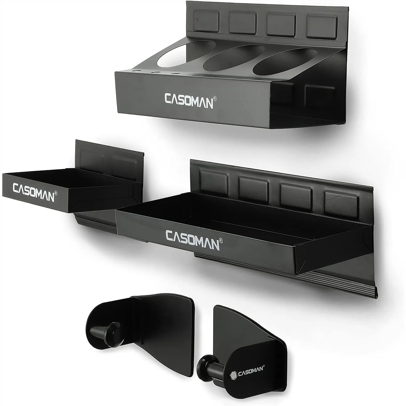 

Magnetic Tool Box Shelf & Tray Set, 4-Piece Black Steel Tool Organizer with Paper Towel Holder, Strong Magnets for Garage