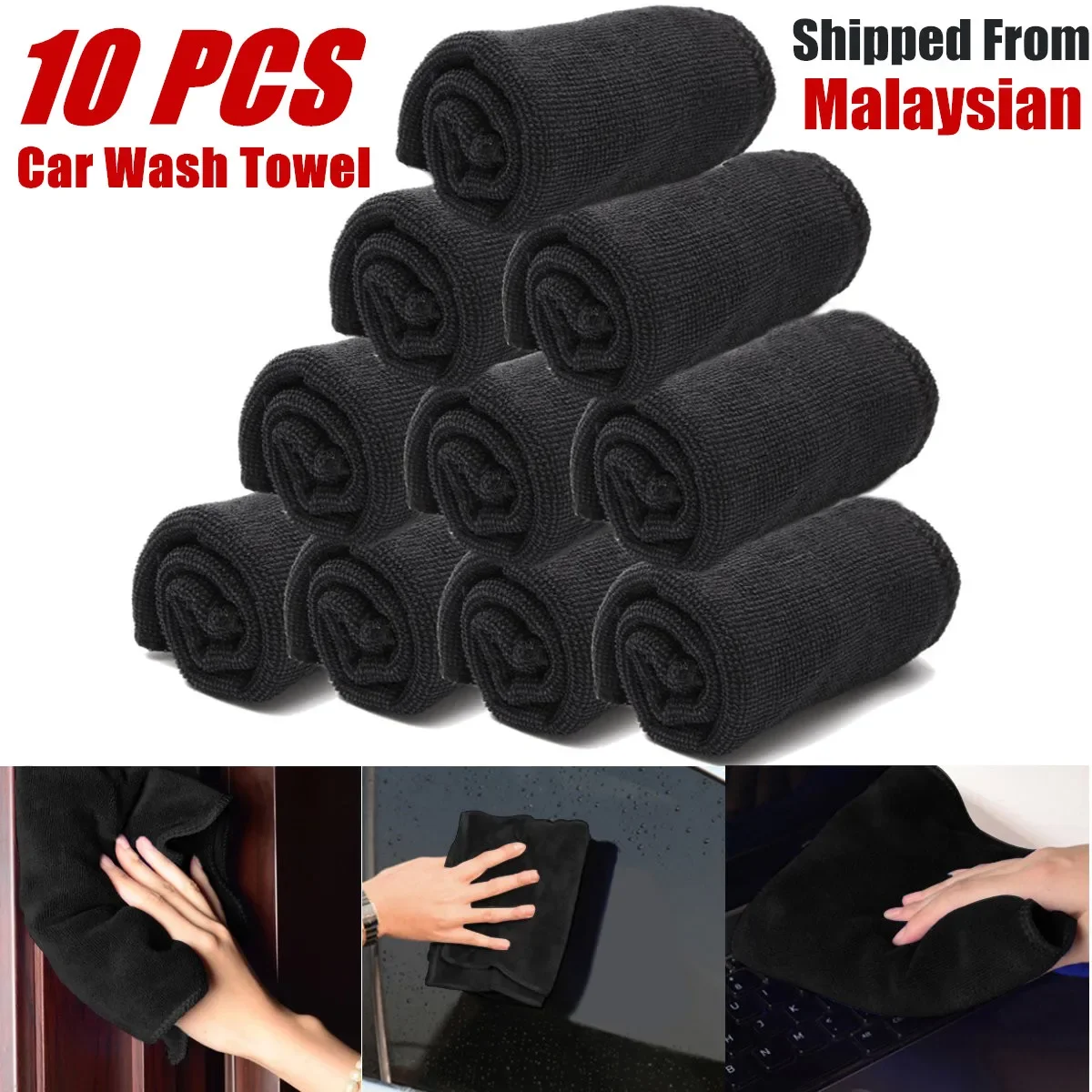 

10pcs/set Car Care Polishing Wash Towels Microfibers Car Detailing Cleaning Soft Cloths Home Window 30x40cm Black