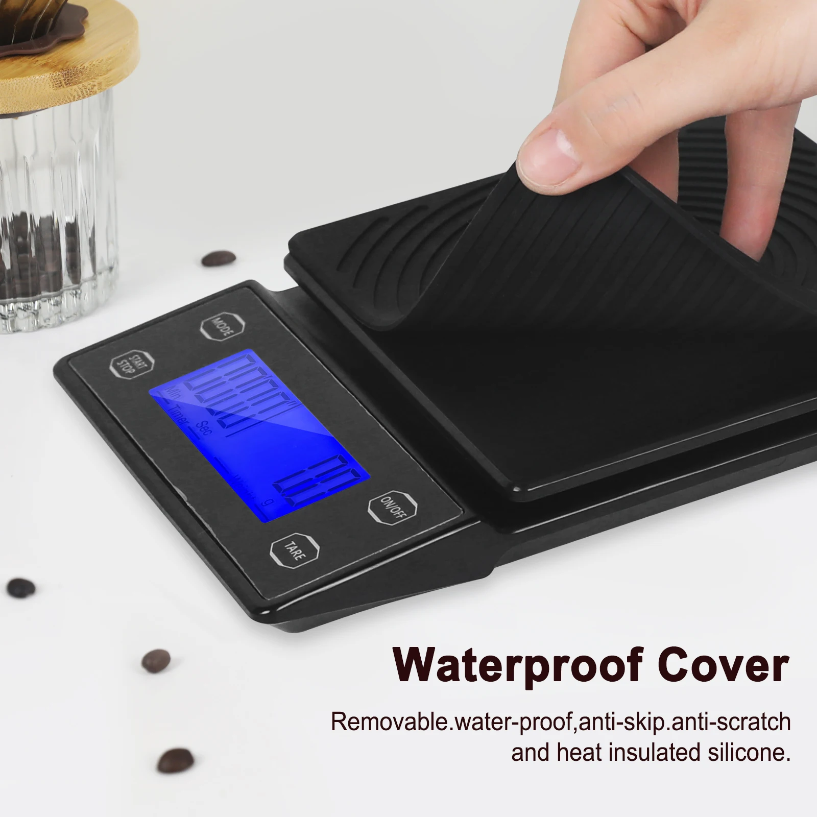 Báscula de café Toolour con temporizador, báscula de cocina de alta precisión de 0,1g con tecla táctil y cubierta de silicona para Espresso/Pour-Over