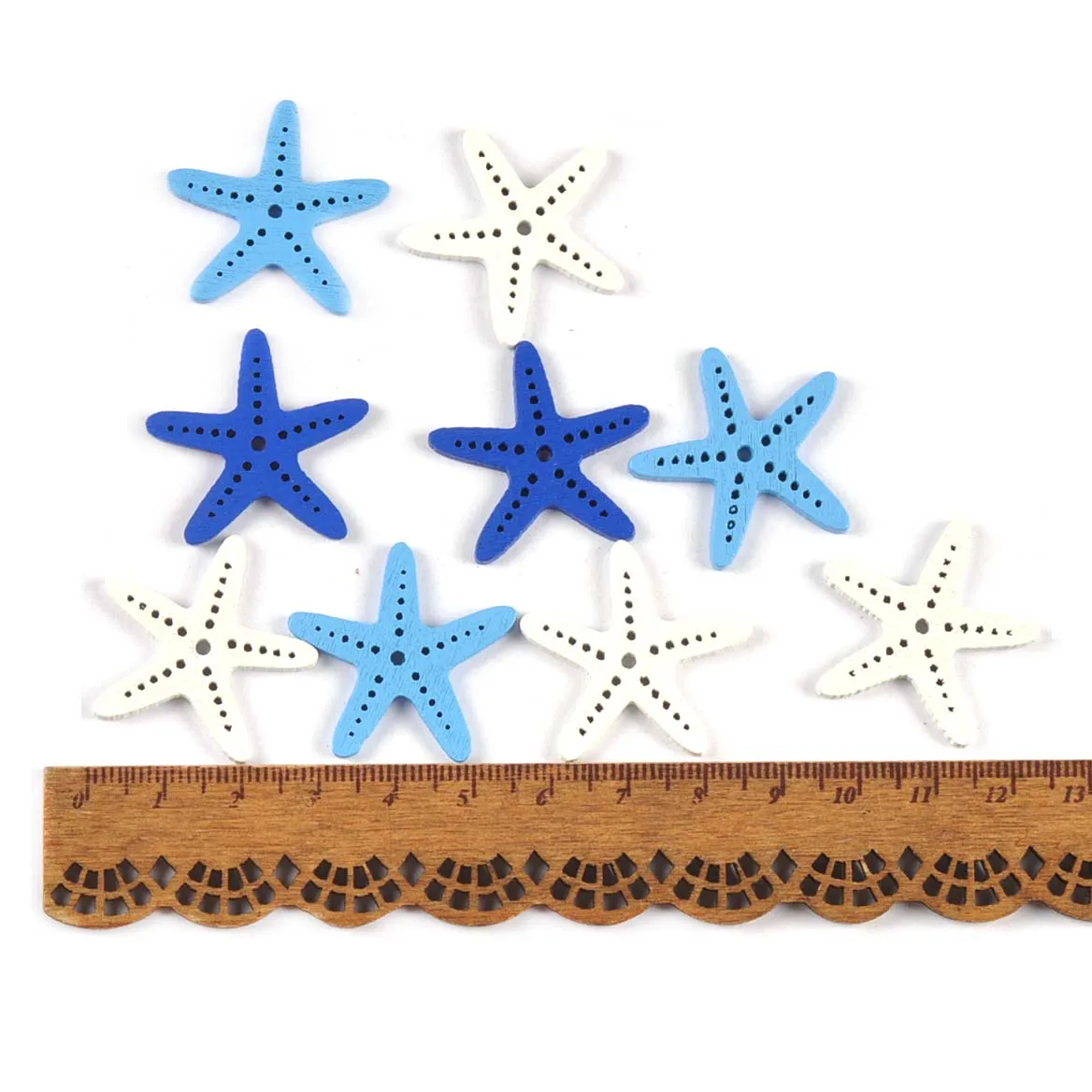 50pcs 30mm Mixed White/blue Starfish Wood Pieces For DIY Crafts Scrapbooking Home Handmade Decor Wooden Hanging Ornaments C4085