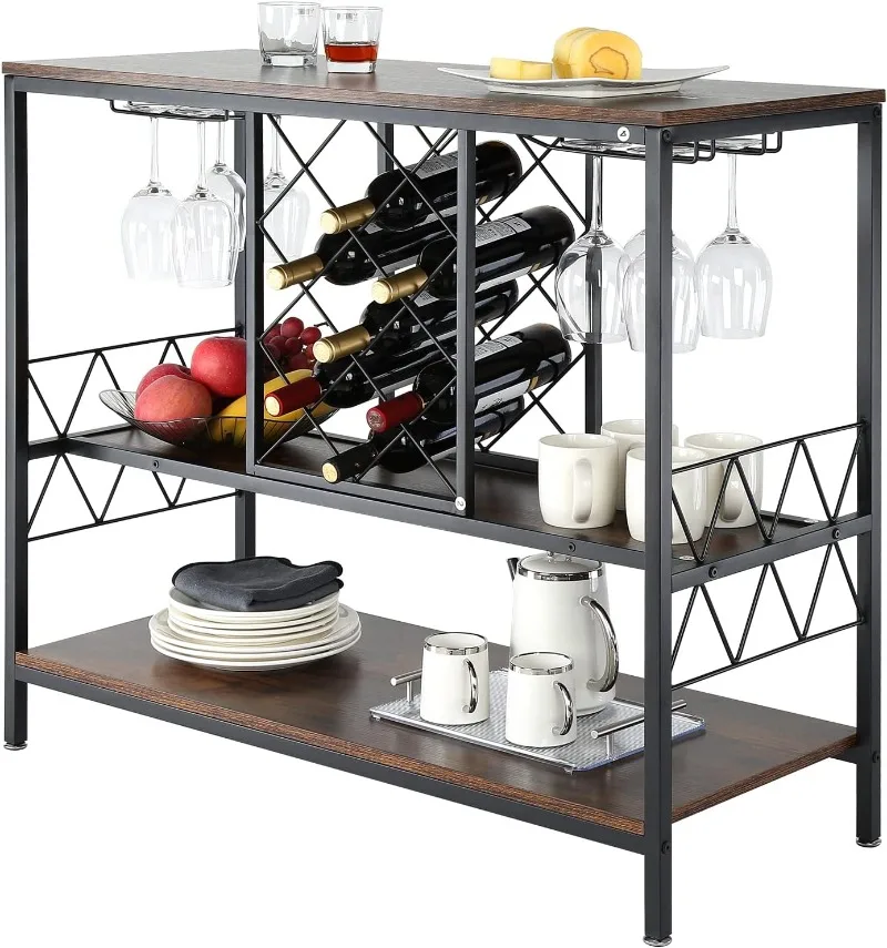 40 Inch Industrial Bar Cabinet Wine Table for Liquor and Glasses Sideboard Buffet Cabinet with Glass Holder for Home Bar