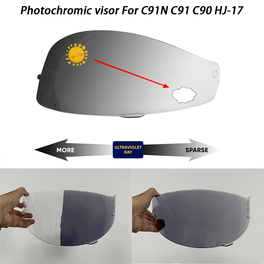 

Мотоциклетный шлем, фотохромный козырек, анти-УФ-защитный козырек для ПК, линза C90, хромический дымчатый темный сменный козырек для HJC C91N C91 HJ-17