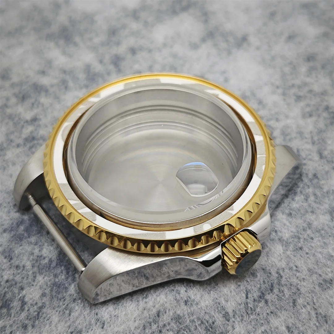 40mm Gold Edge Watch Case Sapphire Date Magnifying Glass 316L Stainless Steel Watch Retrofit Accessories for NH35/NH36 Movement