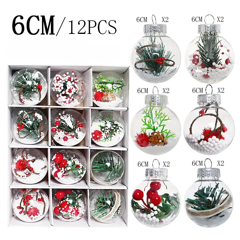 2025 Transparent Christmas Ball Gift Box 6cm 12pcs Plastic Hollow Balls Christmas Decorations Christmas Tree Pendants Decoration