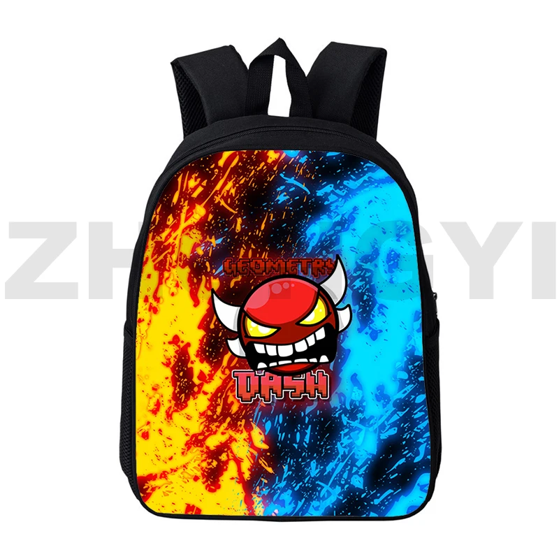 

3D Angry Geometry Dash Backpack for Boys Kids Bookbag 12/16 Inch Elementary Kindergarten Student Schoolbag Waterproof Travel Bag