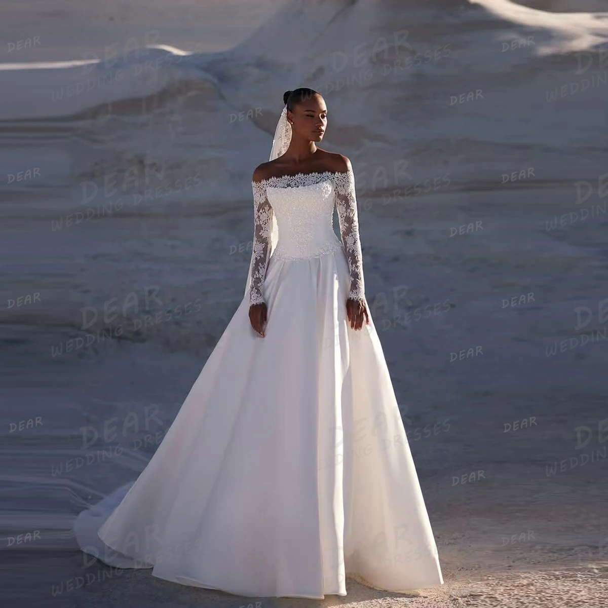 Abiti da sposa A Line da donna di lusso Abiti da sposa sexy a maniche lunghe con spalle scoperte 2025 Vestido De Novia personalizzati