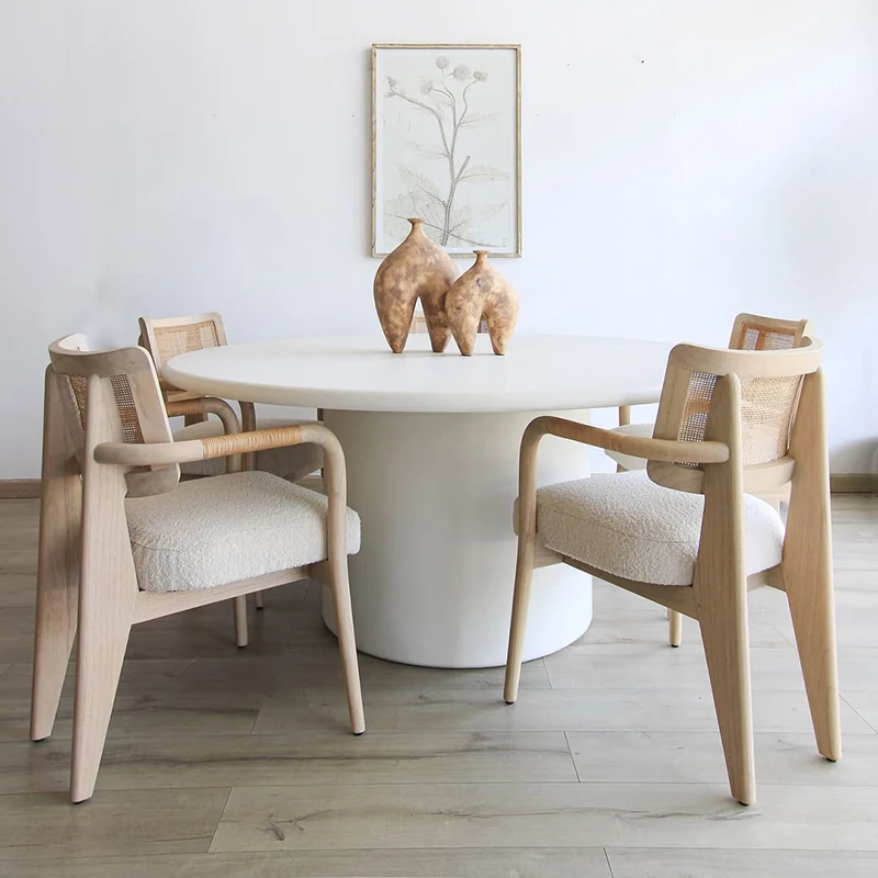 Retro Solid Wood Dining Chair Home B&B Simple Creative Design Ash Wood Armrests Assembled Adult Backrest Rattan Chair