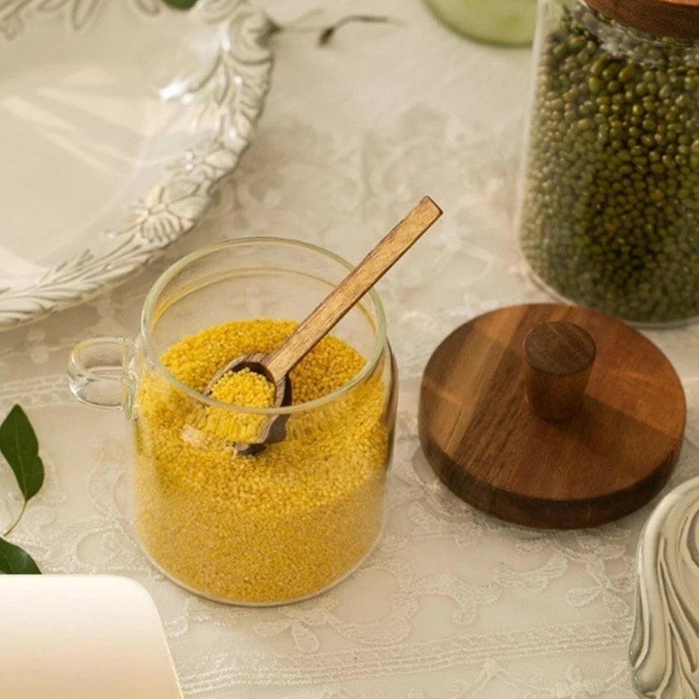 

Glass Sealed Jar Wood Lid Small Coffee Bean Tea Canister Airtight Multi-Use Storage Kitchen Glass Sealed Jar Sugar Container