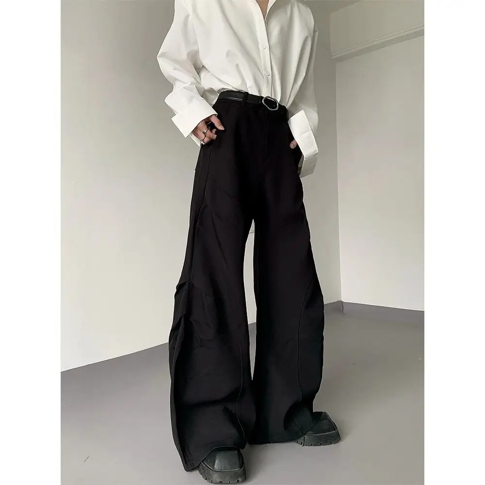Fashion 2026 Popular Harajuku Lazy Semi-elastic Scimitar Literary Japanese Fashion New Baggy Flare Trousers Men Cargo Pants