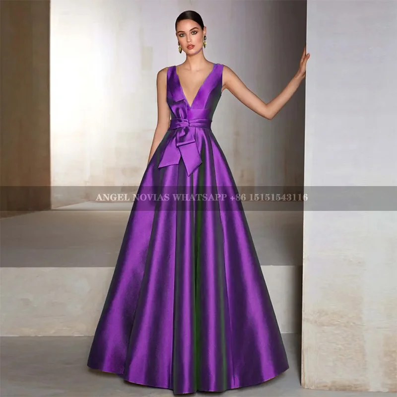 Long Purple Mother of the Bride Dresses Sleeveless Wedding Party Gowns A-Line Floor-Length Robes Invitee Mariage