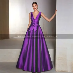 Long Purple Mother of the Bride Dresses Sleeveless Wedding Party Gowns A-Line Floor-Length Robes Invitee Mariage