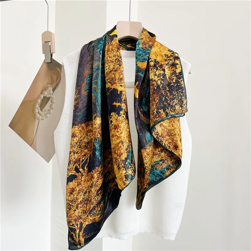 Silk Sparkling Tree Shadow Silk Scarf Women's Spring and Autumn Generous Scarf Mulberry Silk Scarf Shawl