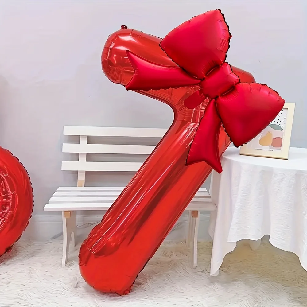 2 Stück Große 32-Zoll Rote Zahlenballons 0-9 mit Roter Schleife Folienballons für Geburtstagsfeier und Jubiläumsdekoration – Detail 13