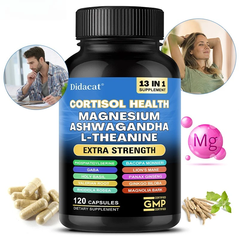 

Добавки Cortisol с магниевым глицинатам, Ашвапандаха, Гинкго Билоба и лев грив для фокуса, психической четкости, релаксации